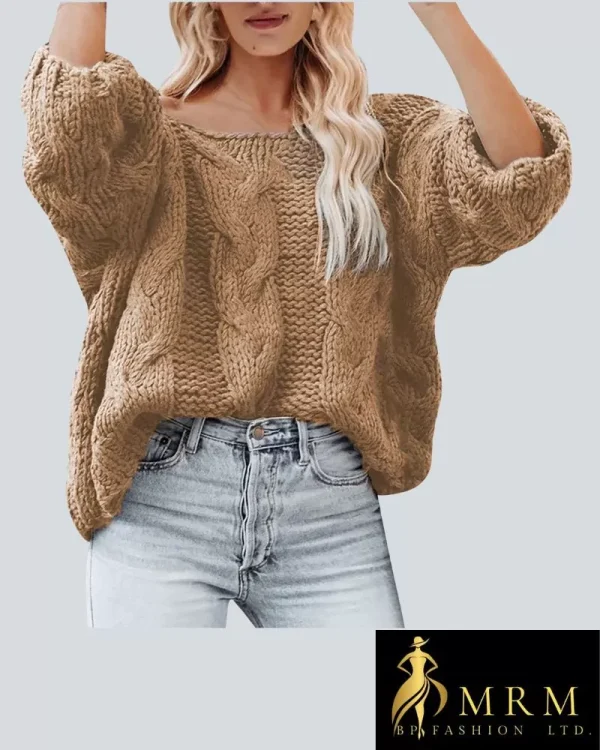Women's Oversized Chunky Cable Knit Sweater with Balloon Sleeves